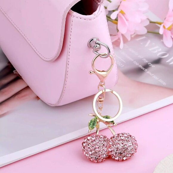 Fruit Cherry Key Chain Gold Tone NEW - Picture 3 of 4